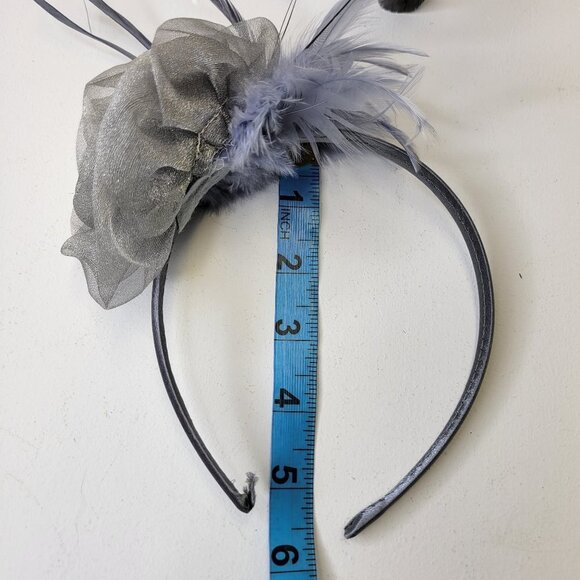 Silver Grey Rose Flower Headband Fascinator with Grey and Black Feathers - Picture 7 of 9